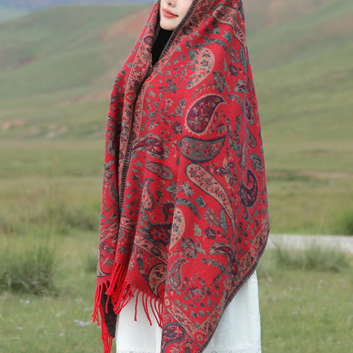 Écharpe enveloppante douce et confortable Buddha Stones, fleurs de cajou tibétaines, feuilles de vigne, glands, automne et hiver - image 7