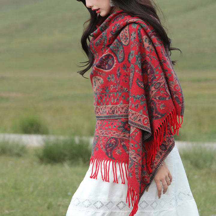 Écharpe enveloppante douce et confortable Buddha Stones, fleurs de cajou tibétaines, feuilles de vigne, glands, automne et hiver - image 5