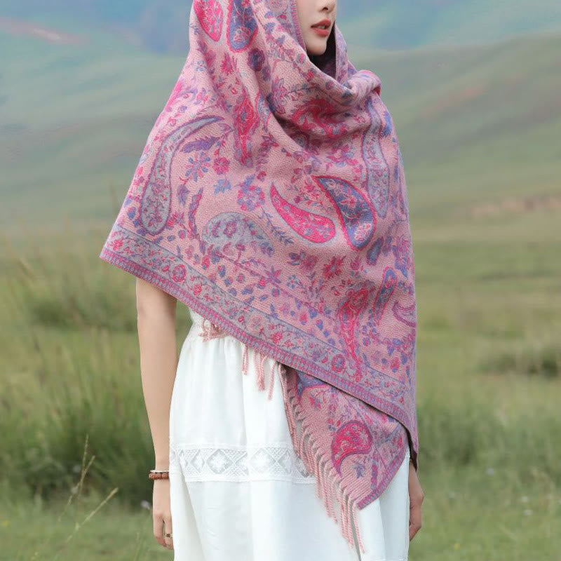 Écharpe enveloppante douce et confortable Buddha Stones, fleurs de cajou tibétaines, feuilles de vigne, glands, automne et hiver - image 11