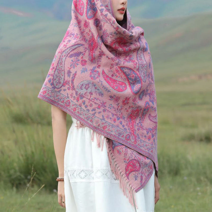 Écharpe enveloppante douce et confortable Buddha Stones, fleurs de cajou tibétaines, feuilles de vigne, glands, automne et hiver - image 11