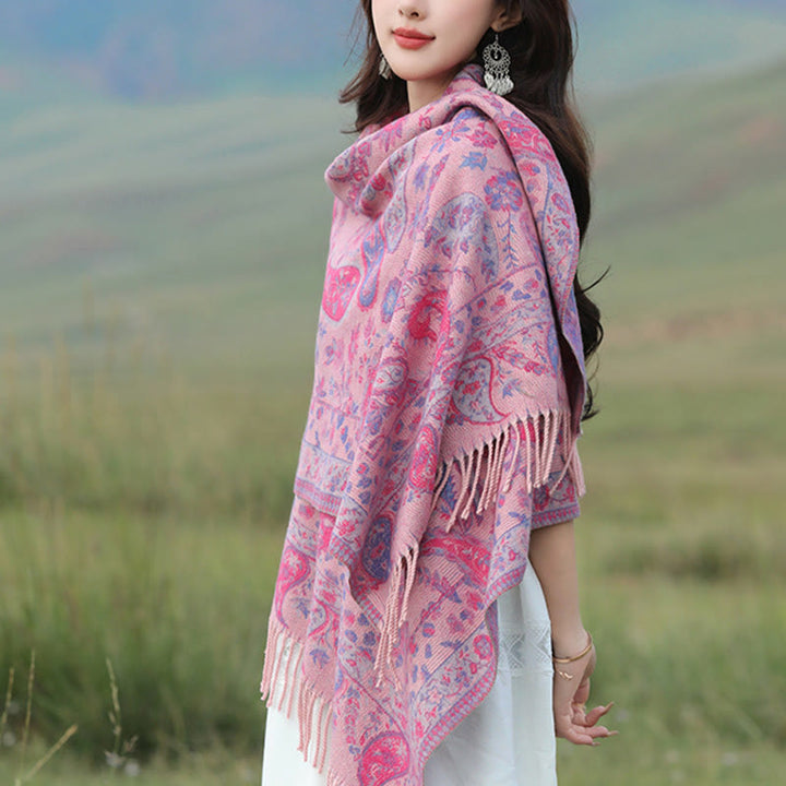 Écharpe enveloppante douce et confortable Buddha Stones, fleurs de cajou tibétaines, feuilles de vigne, glands, automne et hiver - image 12