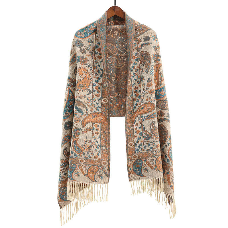 Écharpe enveloppante douce et confortable Buddha Stones, fleurs de cajou tibétaines, feuilles de vigne, glands, automne et hiver - image 26