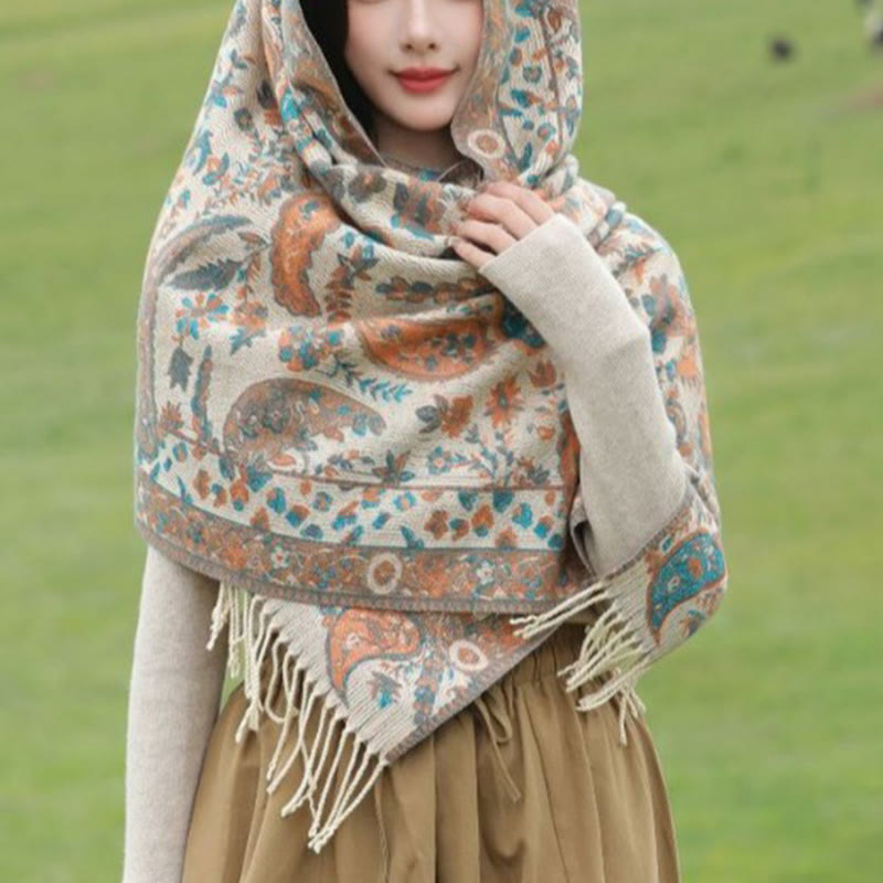 Écharpe enveloppante douce et confortable Buddha Stones, fleurs de cajou tibétaines, feuilles de vigne, glands, automne et hiver - image 15