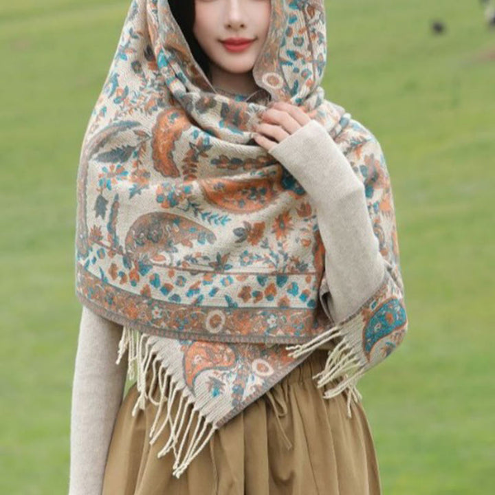 Écharpe enveloppante douce et confortable Buddha Stones, fleurs de cajou tibétaines, feuilles de vigne, glands, automne et hiver - image 15