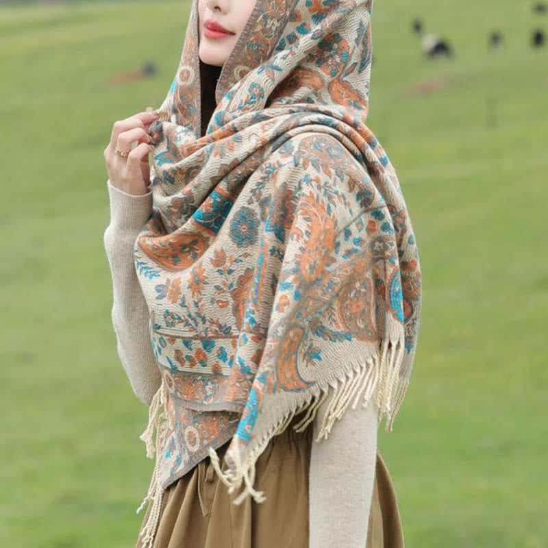 Écharpe enveloppante douce et confortable Buddha Stones, fleurs de cajou tibétaines, feuilles de vigne, glands, automne et hiver - image 16