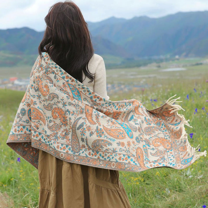 Écharpe enveloppante douce et confortable Buddha Stones, fleurs de cajou tibétaines, feuilles de vigne, glands, automne et hiver - image 18