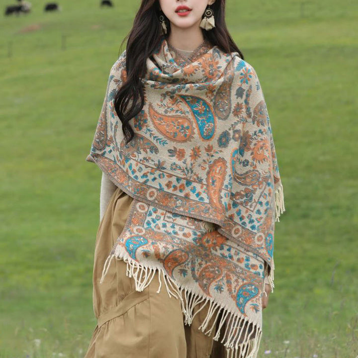 Écharpe enveloppante douce et confortable Buddha Stones, fleurs de cajou tibétaines, feuilles de vigne, glands, automne et hiver - image 19