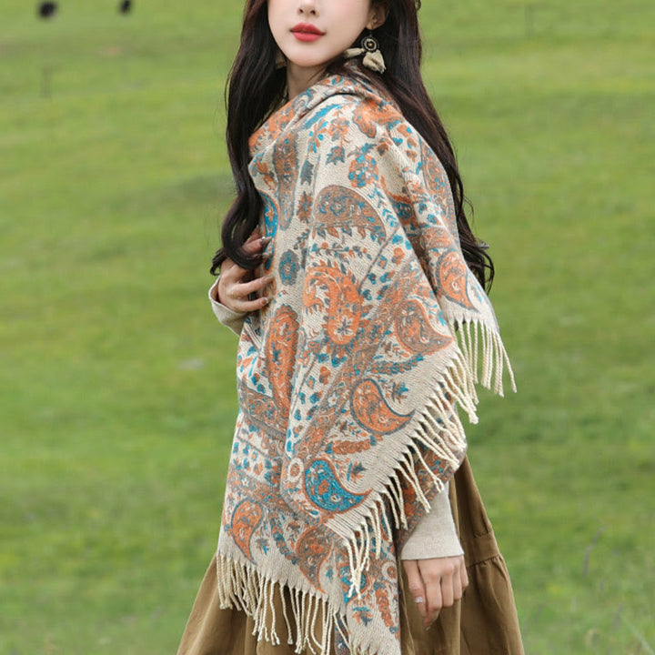 Écharpe enveloppante douce et confortable Buddha Stones, fleurs de cajou tibétaines, feuilles de vigne, glands, automne et hiver - image 17