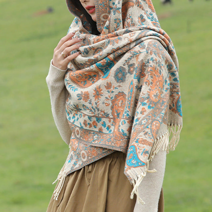 Écharpe enveloppante douce et confortable Buddha Stones, fleurs de cajou tibétaines, feuilles de vigne, glands, automne et hiver - image 21