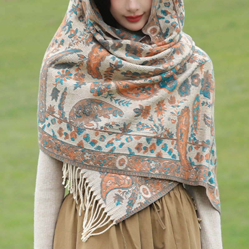 Écharpe enveloppante douce et confortable Buddha Stones, fleurs de cajou tibétaines, feuilles de vigne, glands, automne et hiver - image 20