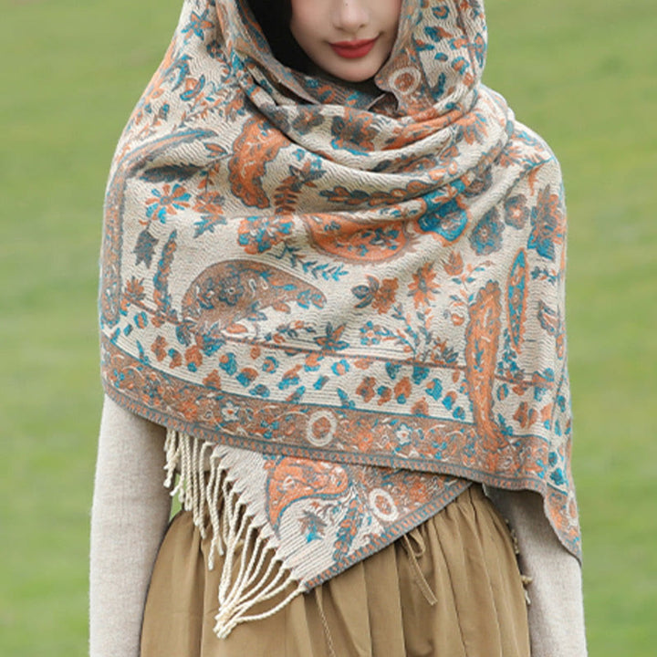 Écharpe enveloppante douce et confortable Buddha Stones, fleurs de cajou tibétaines, feuilles de vigne, glands, automne et hiver - image 20