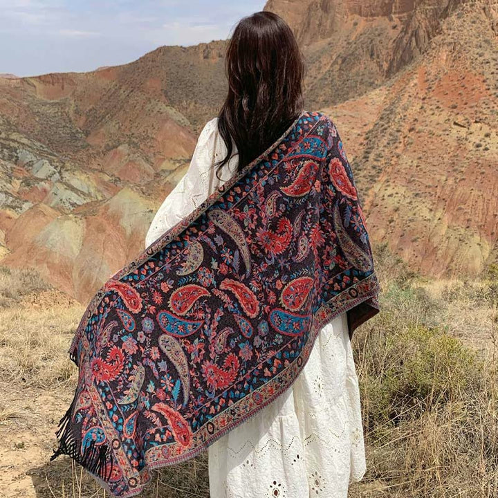 Écharpe enveloppante douce et confortable Buddha Stones, fleurs de cajou tibétaines, feuilles de vigne, glands, automne et hiver - image 30