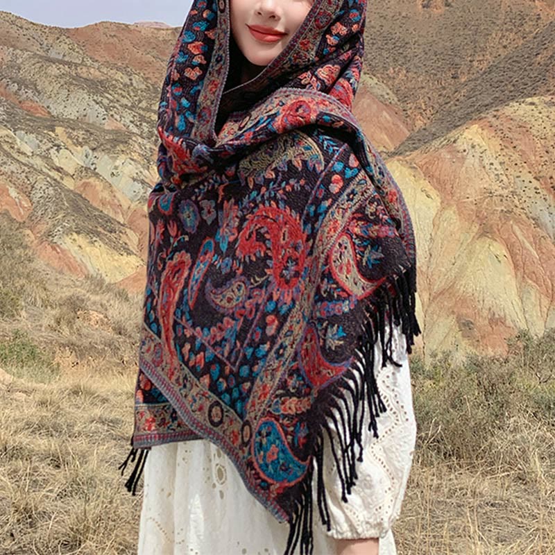 Écharpe enveloppante douce et confortable Buddha Stones, fleurs de cajou tibétaines, feuilles de vigne, glands, automne et hiver - image 31