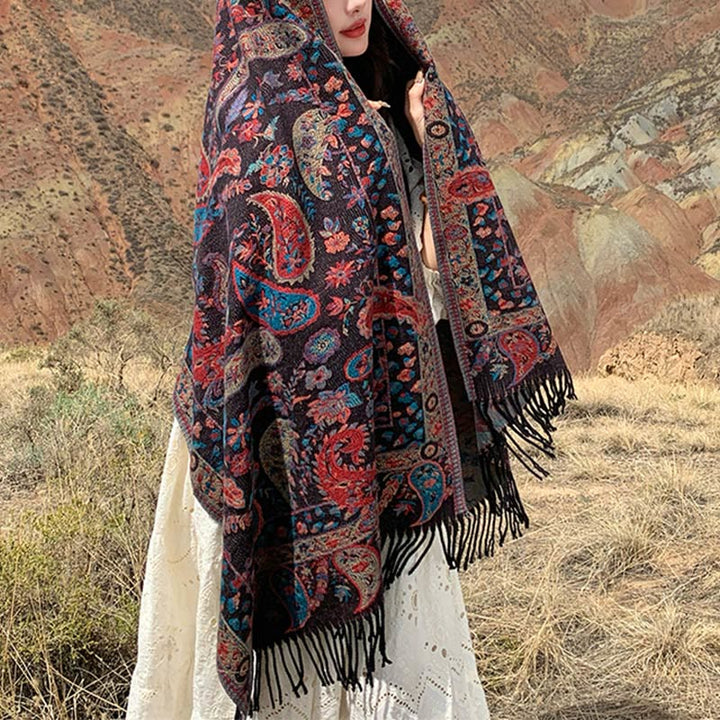 Écharpe enveloppante douce et confortable Buddha Stones, fleurs de cajou tibétaines, feuilles de vigne, glands, automne et hiver - image 28