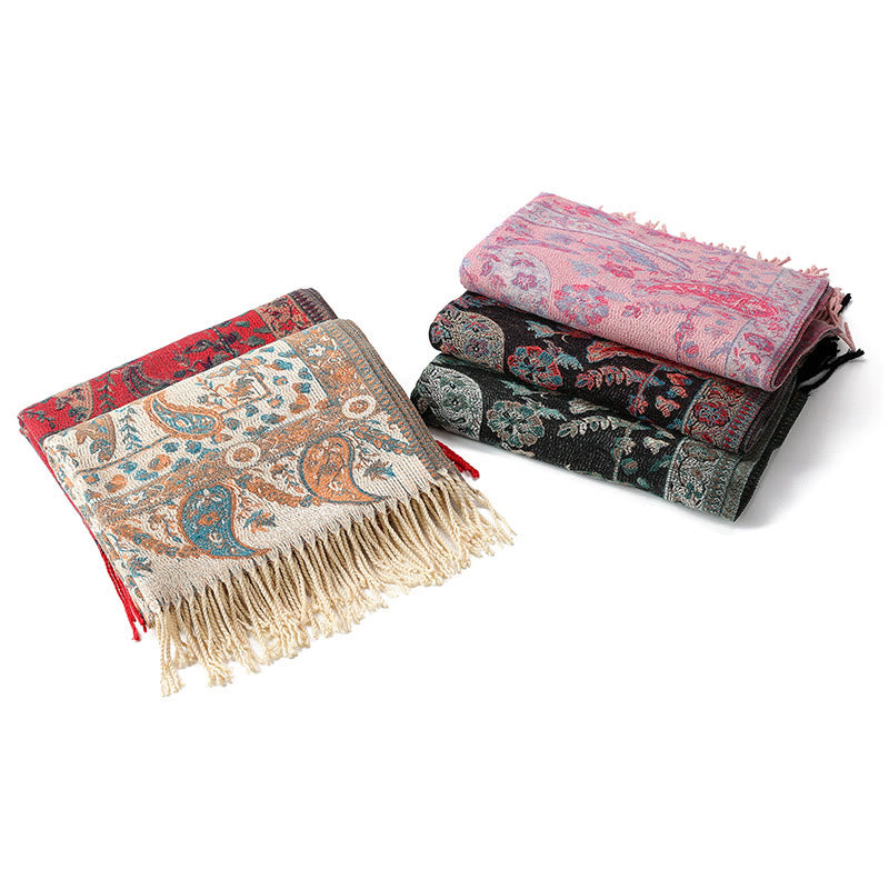 Écharpe enveloppante douce et confortable Buddha Stones, fleurs de cajou tibétaines, feuilles de vigne, glands, automne et hiver - image 38