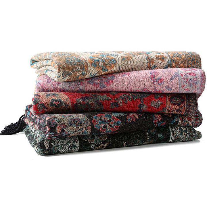 Écharpe enveloppante douce et confortable Buddha Stones, fleurs de cajou tibétaines, feuilles de vigne, glands, automne et hiver - image 37