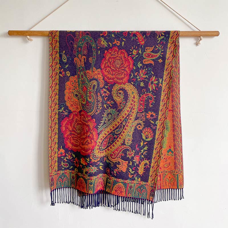 Écharpe enveloppante en Buddha Stones, fleurs de pivoine, de noix de cajou et de vigne, châle à pompons, pour l'automne et l'hiver