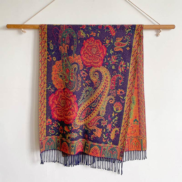 Écharpe enveloppante en Buddha Stones, fleurs de pivoine, de noix de cajou et de vigne, châle à pompons, pour l'automne et l'hiver