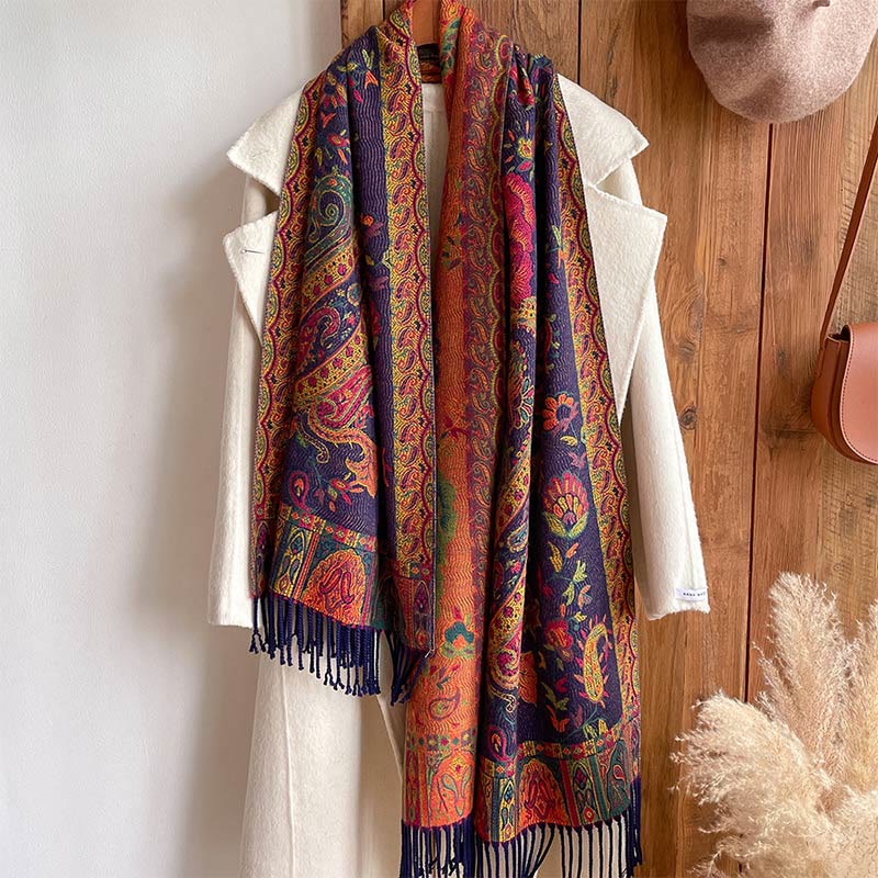 Écharpe enveloppante en Buddha Stones, fleurs de pivoine, de noix de cajou et de vigne, châle à pompons, pour l'automne et l'hiver