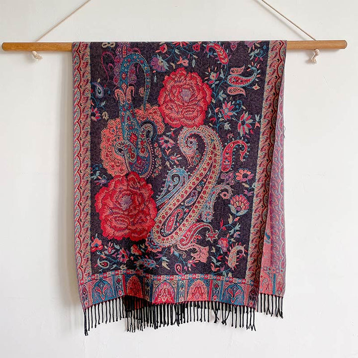 Écharpe enveloppante en Buddha Stones, fleurs de pivoine, de noix de cajou et de vigne, châle à pompons, pour l'automne et l'hiver