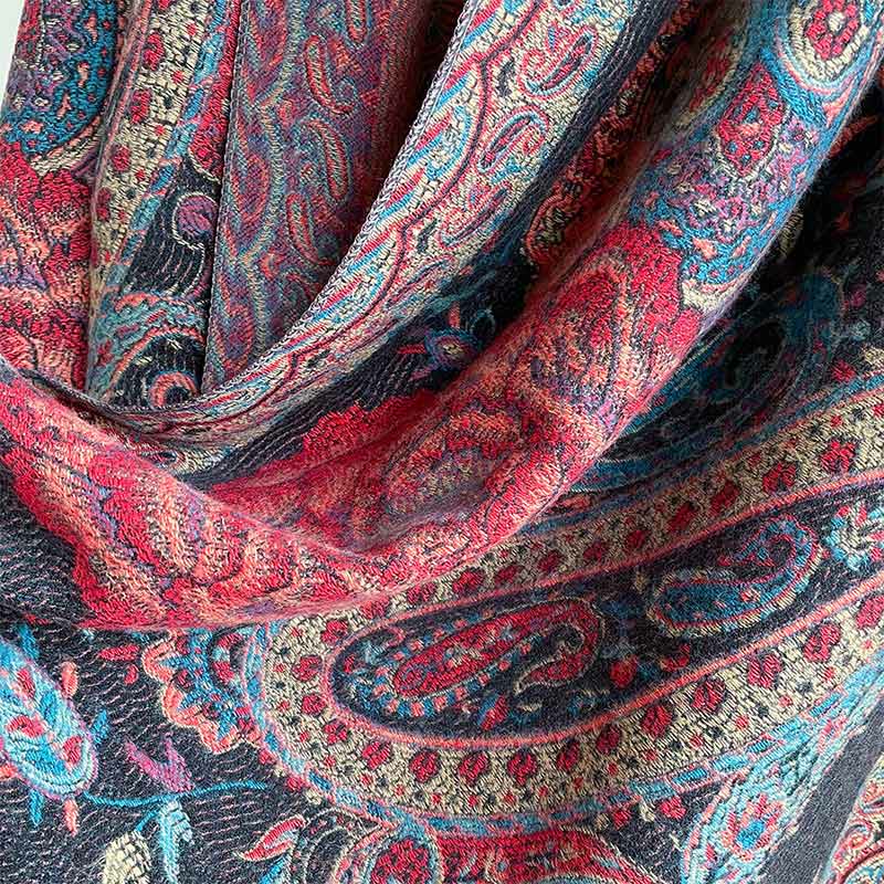 Écharpe enveloppante en Buddha Stones, fleurs de pivoine, de noix de cajou et de vigne, châle à pompons, pour l'automne et l'hiver