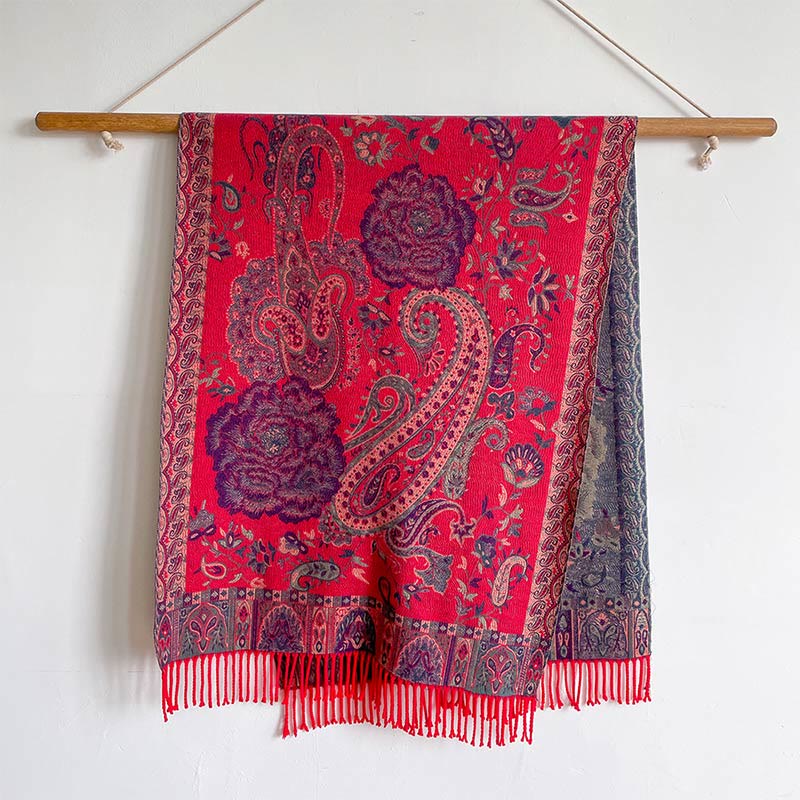 Écharpe enveloppante en Buddha Stones, fleurs de pivoine, de noix de cajou et de vigne, châle à pompons, pour l'automne et l'hiver