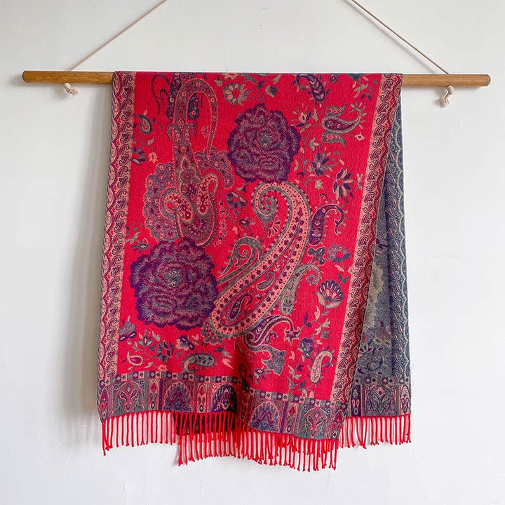 Écharpe enveloppante en Buddha Stones, fleurs de pivoine, de noix de cajou et de vigne, châle à pompons, pour l'automne et l'hiver