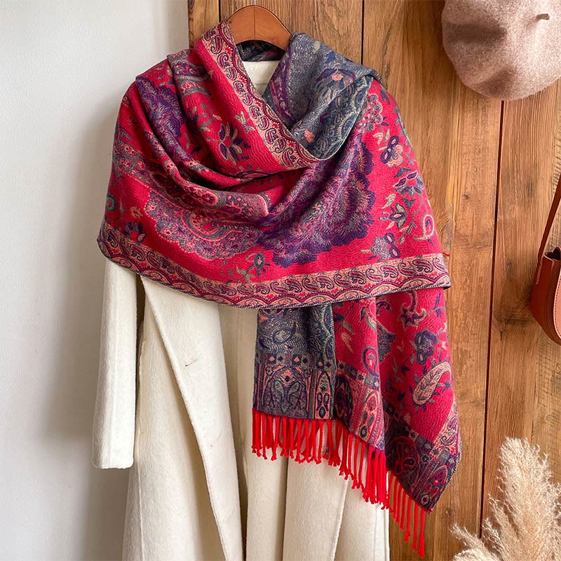 Écharpe enveloppante en Buddha Stones, fleurs de pivoine, de noix de cajou et de vigne, châle à pompons, pour l'automne et l'hiver