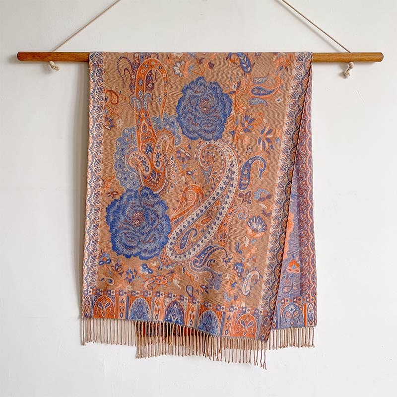 Écharpe enveloppante en Buddha Stones, fleurs de pivoine, de noix de cajou et de vigne, châle à pompons, pour l'automne et l'hiver