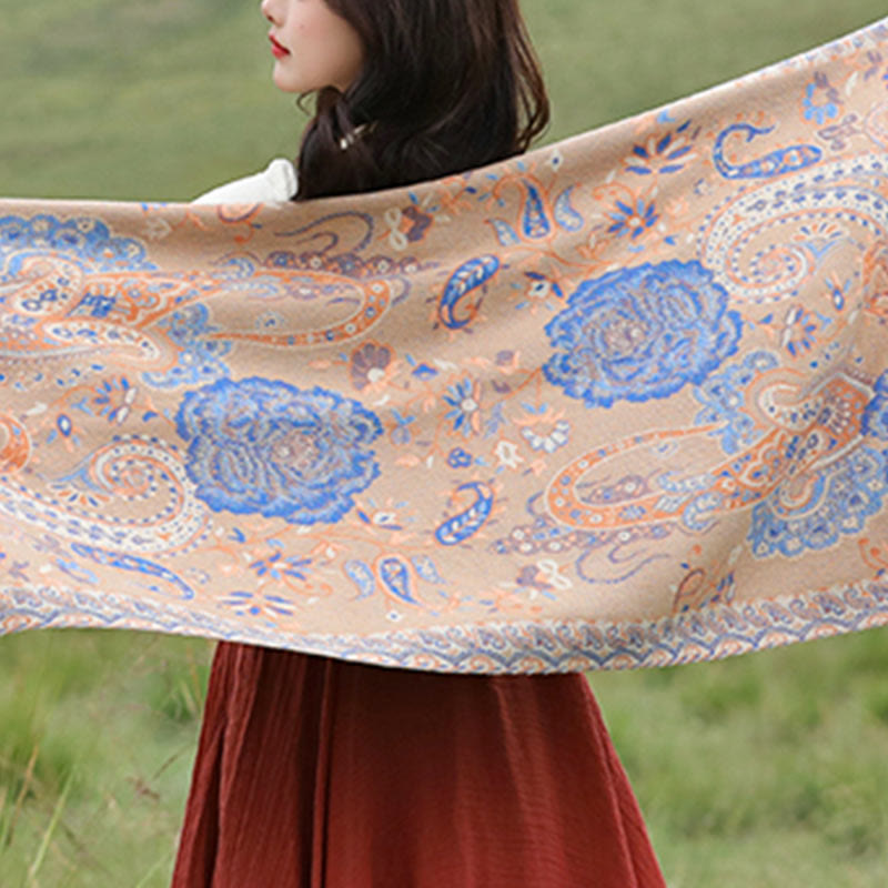 Écharpe enveloppante en Buddha Stones, fleurs de pivoine, de noix de cajou et de vigne, châle à pompons, pour l'automne et l'hiver - image 28