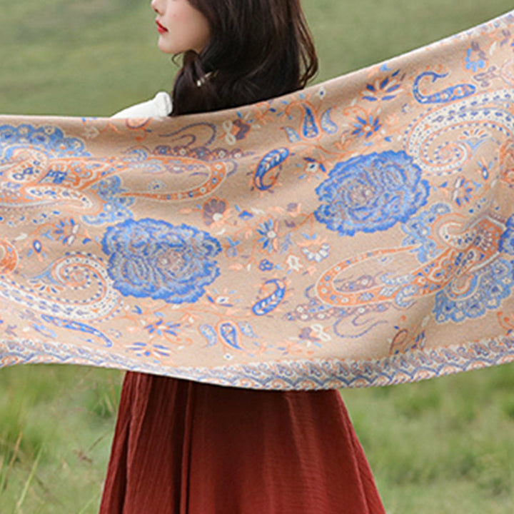 Écharpe enveloppante en Buddha Stones, fleurs de pivoine, de noix de cajou et de vigne, châle à pompons, pour l'automne et l'hiver - image 28