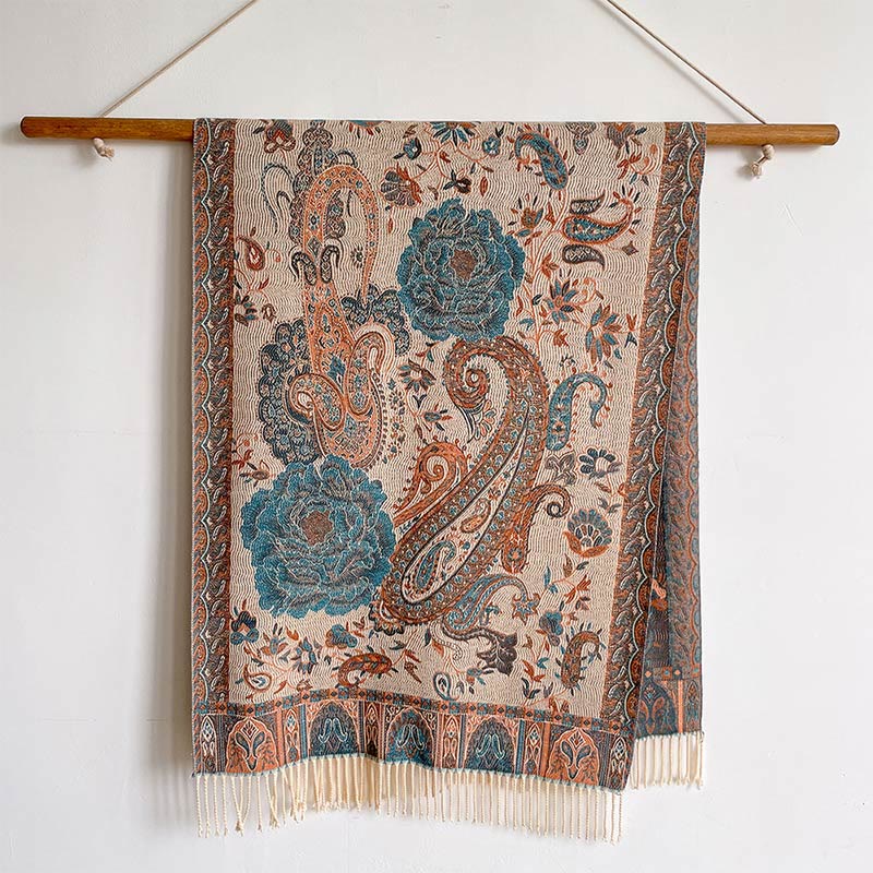 Écharpe enveloppante en Buddha Stones, fleurs de pivoine, de noix de cajou et de vigne, châle à pompons, pour l'automne et l'hiver