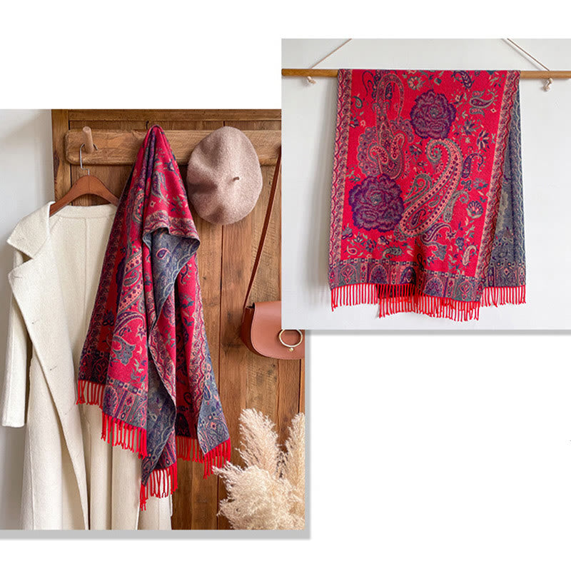 Écharpe enveloppante en Buddha Stones, fleurs de pivoine, de noix de cajou et de vigne, châle à pompons, pour l'automne et l'hiver