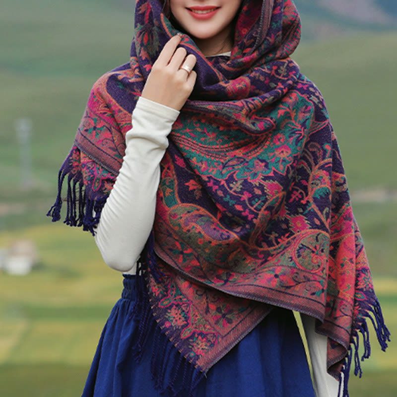 Écharpe douce à pompons en Buddha Stones et fleurs de cajou tibétaines, motif vigne, châle, automne et hiver - image 1