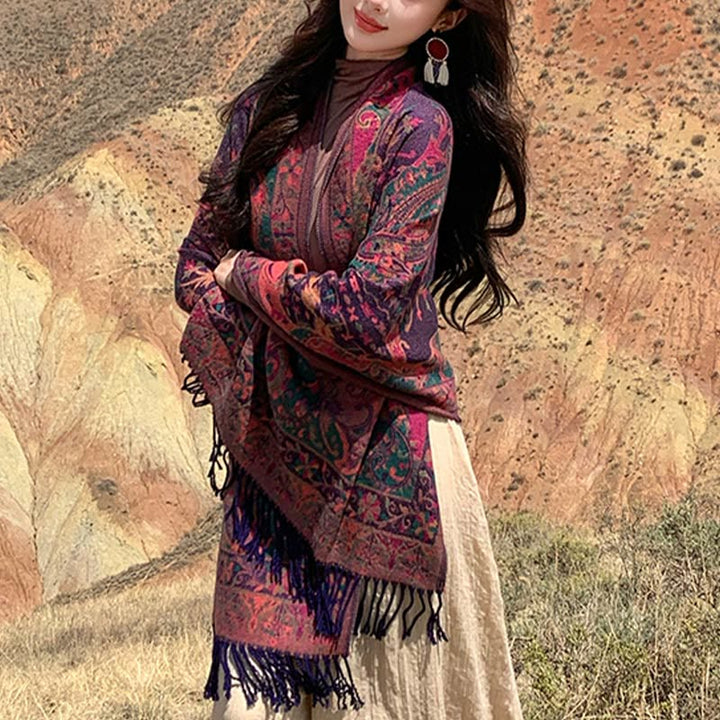 Écharpe douce à pompons en Buddha Stones et fleurs de cajou tibétaines, motif vigne, châle, automne et hiver - image 2