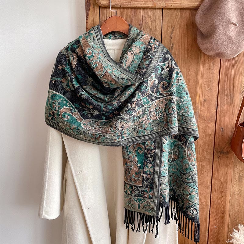 Écharpe douce à pompons en Buddha Stones et fleurs de cajou tibétaines, motif vigne, châle, automne et hiver - image 10