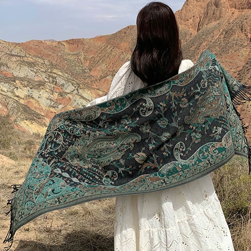 Écharpe douce à pompons en Buddha Stones et fleurs de cajou tibétaines, motif vigne, châle, automne et hiver - image 9