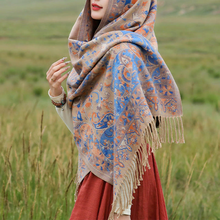 Écharpe douce à pompons en Buddha Stones et fleurs de cajou tibétaines, motif vigne, châle, automne et hiver - image 20