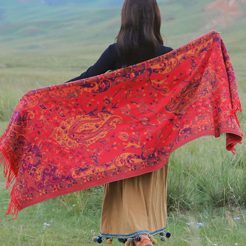 Écharpe douce à pompons en Buddha Stones et fleurs de cajou tibétaines, motif vigne, châle, automne et hiver - image 15