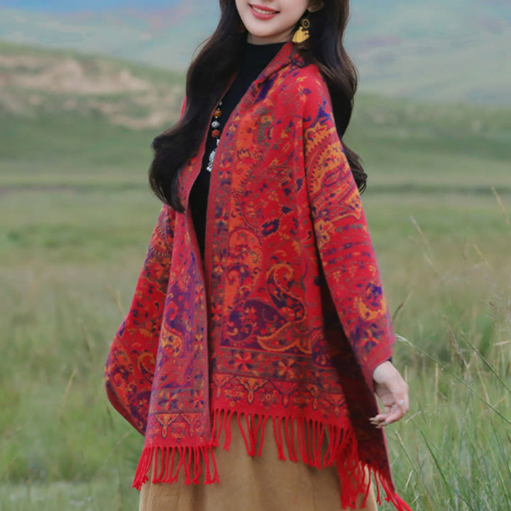 Écharpe douce à pompons en Buddha Stones et fleurs de cajou tibétaines, motif vigne, châle, automne et hiver - image 14