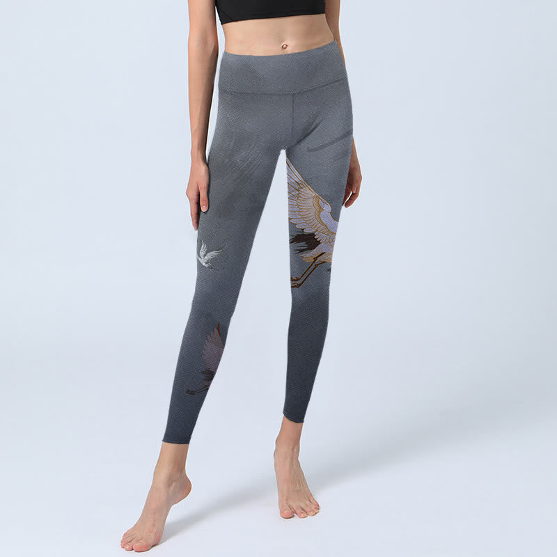 Leggings de sport à imprimé grue blanche et pin avec Buddha Stones et pantalon de yoga pour femme - image 6