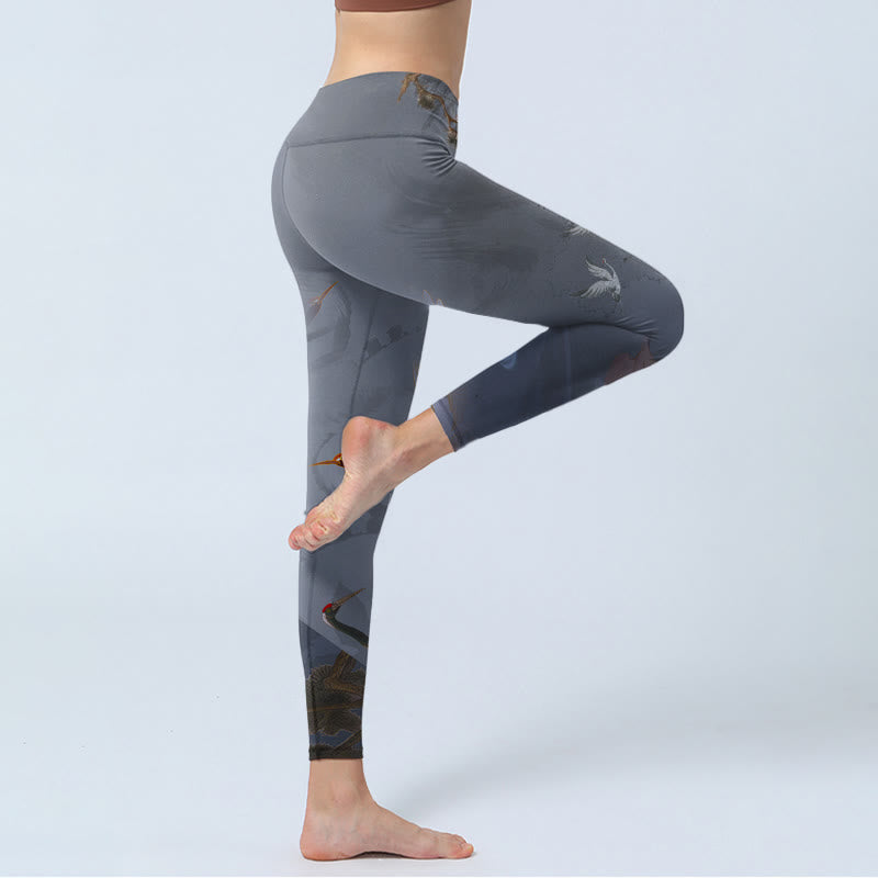Leggings de sport à imprimé grue blanche et pin avec Buddha Stones et pantalon de yoga pour femme - image 3