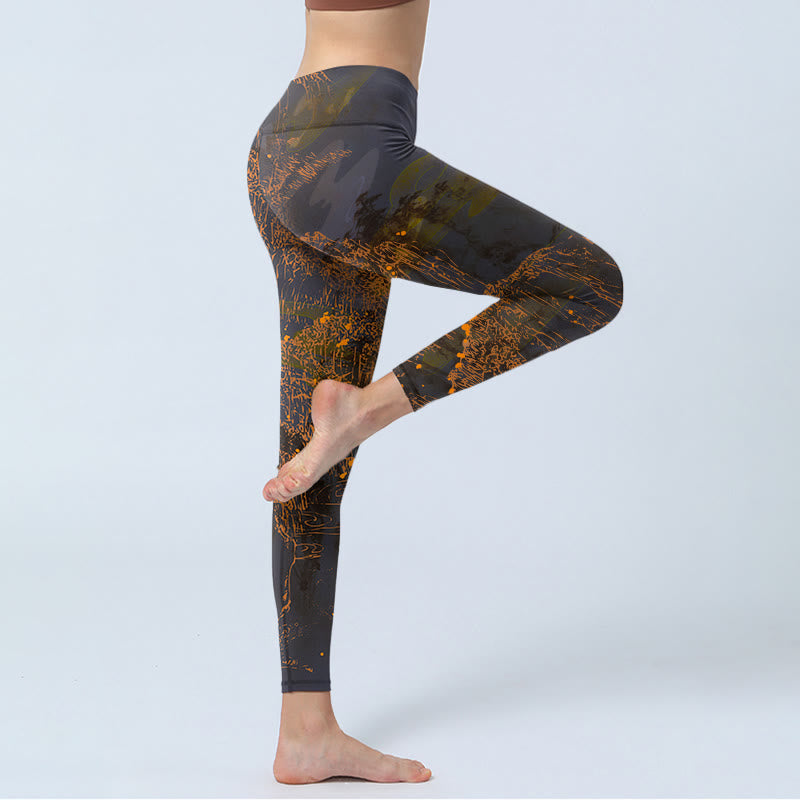 Leggings de sport à imprimé Buddha Stones Golden Mountains Clouds Pantalon de yoga pour femme - image 3