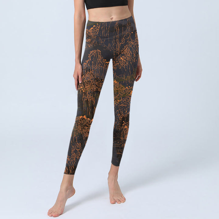 Leggings de sport à imprimé Buddha Stones Golden Mountains Clouds Pantalon de yoga pour femme - image 5