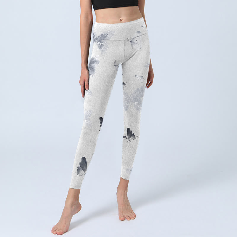 Pantalon de yoga pour femme avec leggings de sport à imprimé papillon blanc et gris Buddha Stones - image 6