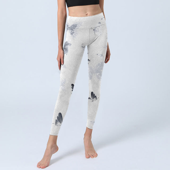 Pantalon de yoga pour femme avec leggings de sport à imprimé papillon blanc et gris Buddha Stones - image 6