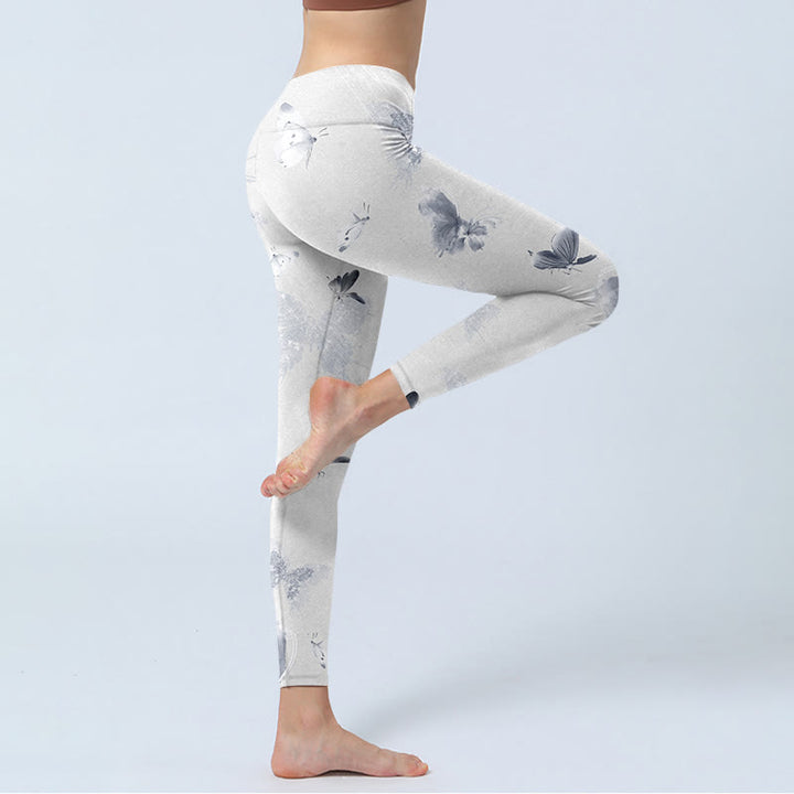 Pantalon de yoga pour femme avec leggings de sport à imprimé papillon blanc et gris Buddha Stones - image 4