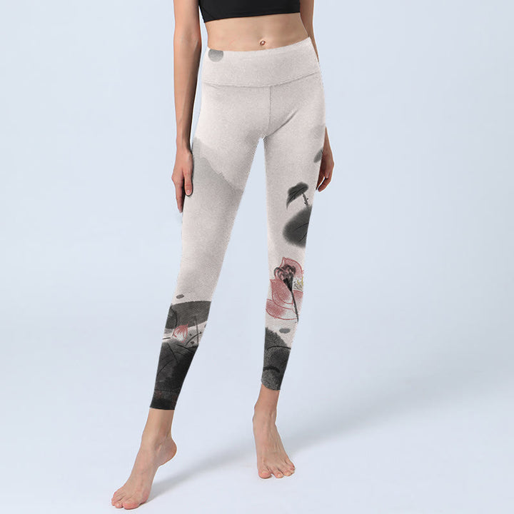 Leggings de fitness pour femme avec peinture à l' Buddha Stones et feuilles de lotus - image 5