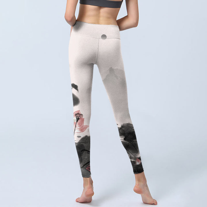 Leggings de fitness pour femme avec peinture à l' Buddha Stones et feuilles de lotus - image 6