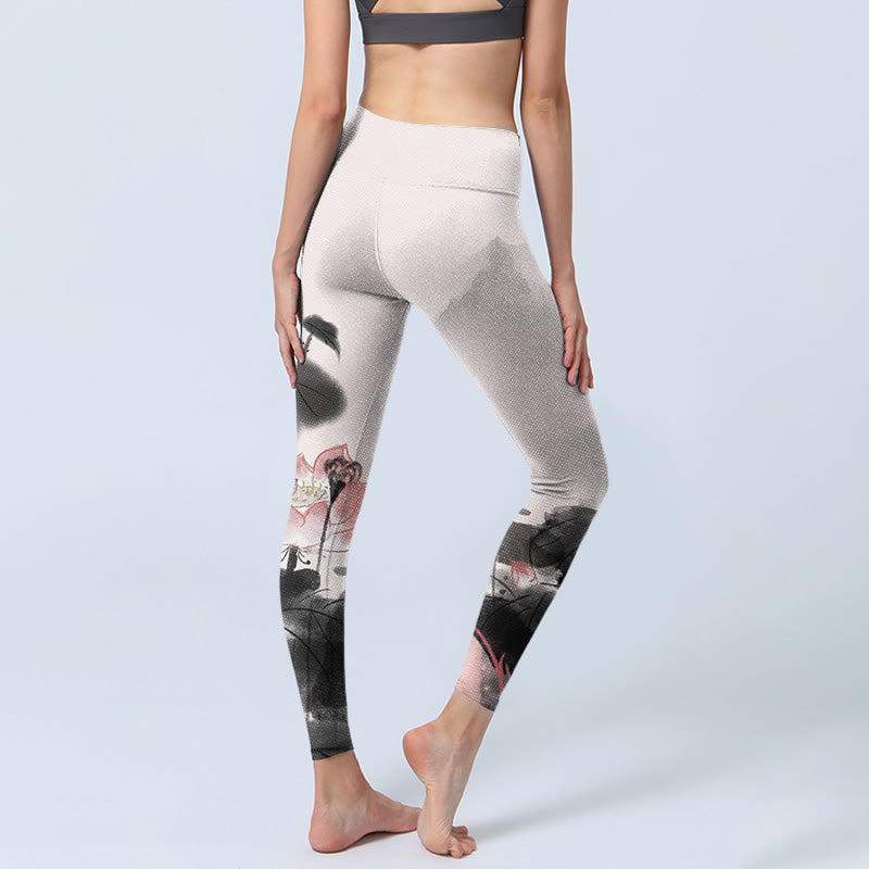 Leggings de fitness pour femme avec peinture à l' Buddha Stones et feuilles de lotus - image 4